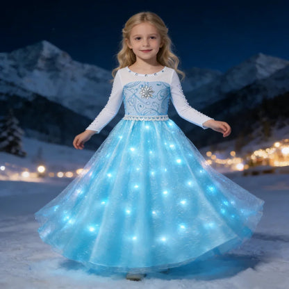 LED Girls Snow Kids Queen Costumes Girls Carnival Party Prom Gown Elsa Robe-Playing Children Princess Dress Birthday Dress