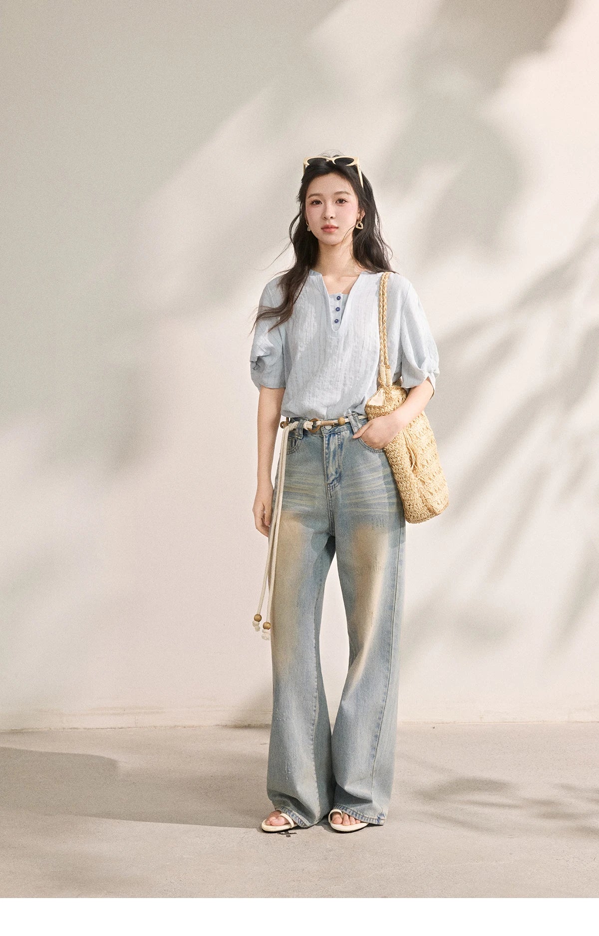 Women French Vertical Stripe Blouse Summer Seven Quarter Sleeve Loose Blouse Minimalist Solid Top Office Lady MXF16X2562