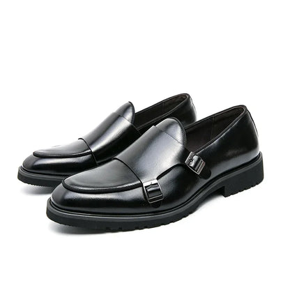 Men Fashion Formal Handmade Monk Shoes Derby  Dress Leather Gentleman Double Buckles Monk Shoes Pointed Wedding Shoes 2024