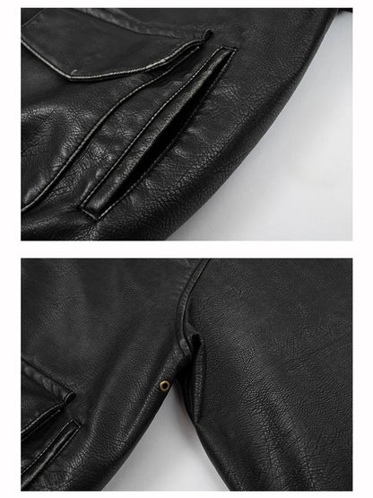 Spring Cool Handsome Oversized Vintage Distressed Black Pu Leather Jacket Men Pockets Luxury Designer Clothes 2024
