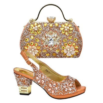 Italian Shoes and Bags Matching Set with Rhinestone Plus Size Shoes Luxury Italian Shoe and Bag Set 2026 Wedding Shoes Bride