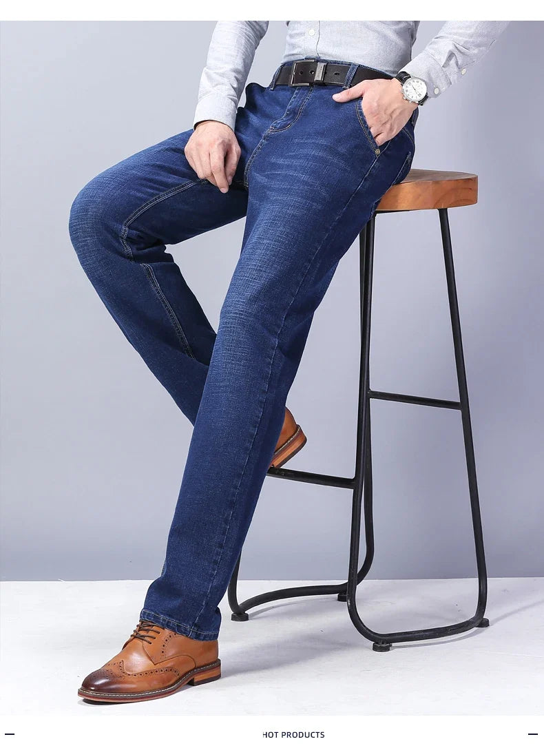 New Men's Fashion  Business Casual Stretch Slim Jeans Classic Trousers Denim Pants Male Black Blue