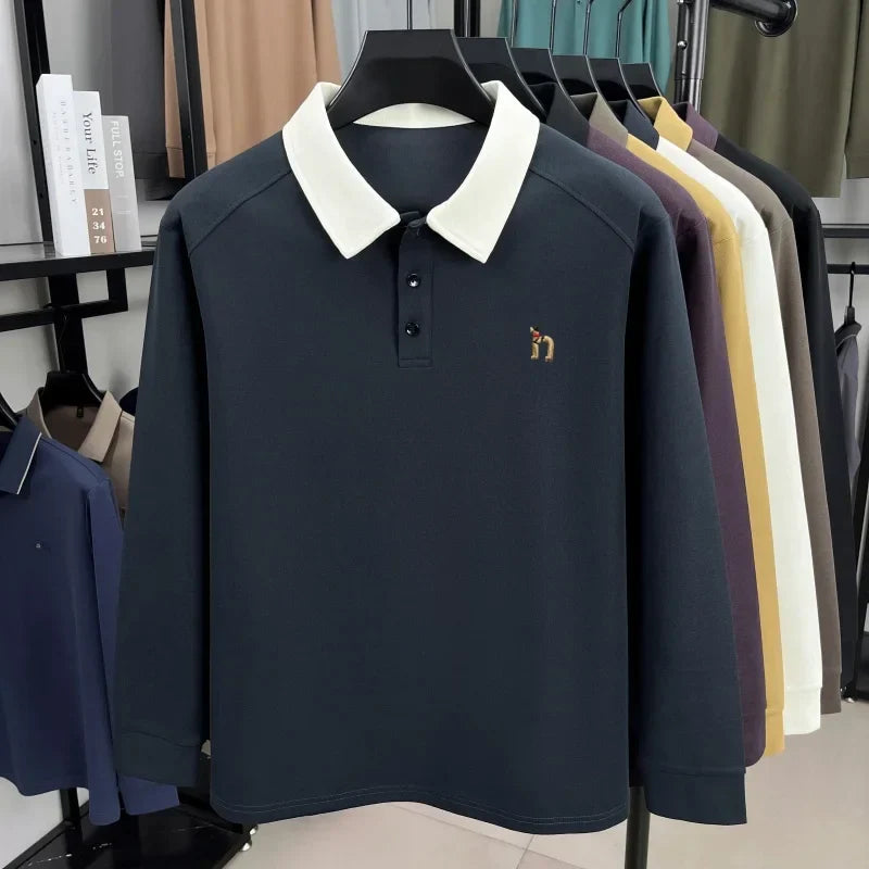 High quality luxury long sleeve polo shirt  men's spring autumn new trend brand cute dog embroidery Korean casual lapel T-shirt