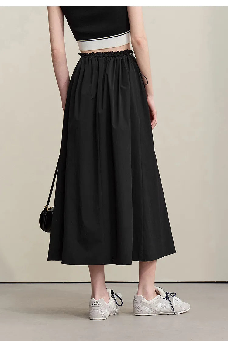 Women's Skirt 2026 Summer New Ruffle Hem Elastic Waist A-Line Midi Skirt Casual Outdoor Loose Fit Skirt For Women 12622013