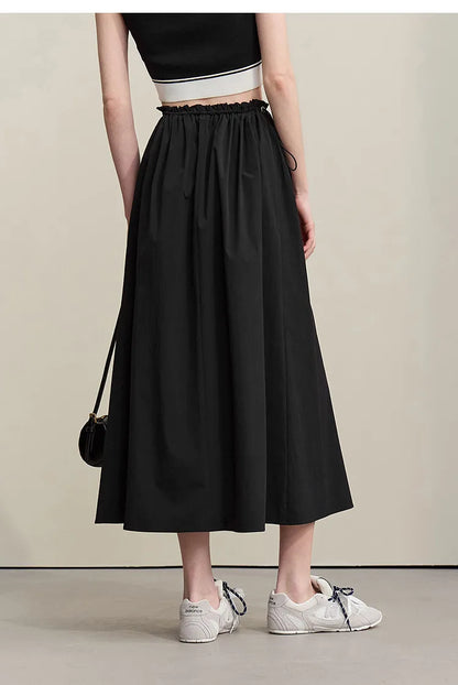 Women's Skirt 2026 Summer New Ruffle Hem Elastic Waist A-Line Midi Skirt Casual Outdoor Loose Fit Skirt For Women 12622013