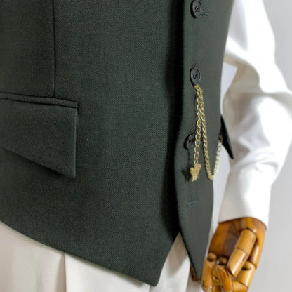 Men Vest Mossy Green Herringbone With Lapel Single Button Waistcoat For Wedding Party Business Work Daily Casual Men Suit Vest