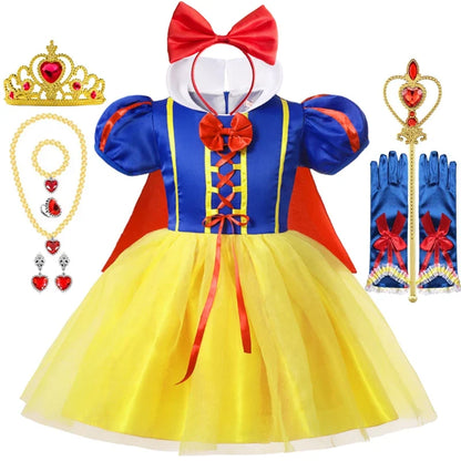 Halloween Girls Snow White Princess Dress Carnival Birthday Costume Party Clothes Dress+Headband+Cape 3PCS Outfits Girls Dresses