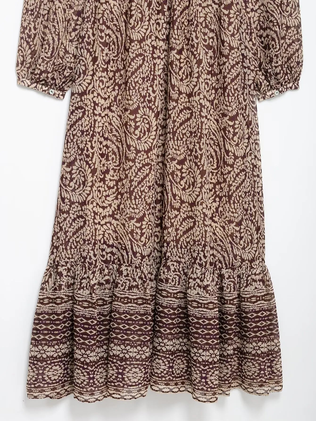 Ele Layered Decorative Print Midi Dr Spring New Arrival Women's Faion JNLEAOG Long Sve V-Ne High Waist Skirt