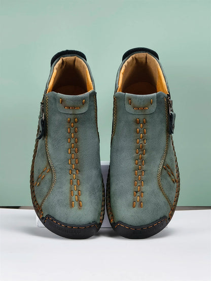New Classic Handmade Leather Men Shoes Zipper Design Outdoor Sneakers Slip On Breathable Casual Shoes Leather Men Ankle Boots