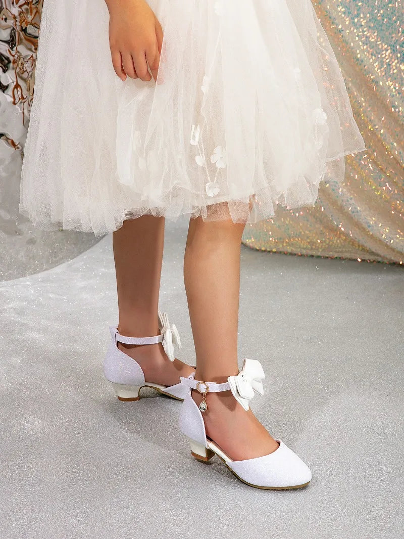 New Children High Heels Ankle-strap Bowknot Girl Princess Dress Sandals Sweet Wedding Party Versatile Kids Fashion Catwalk Shoes