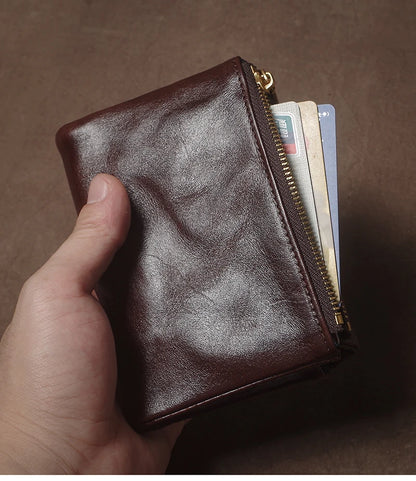 Vintage Genuine Leather Trifold Wallet for Men Women Zipper Coin Purse Driver License ID Credit Card Luxury Cowhide Wallet