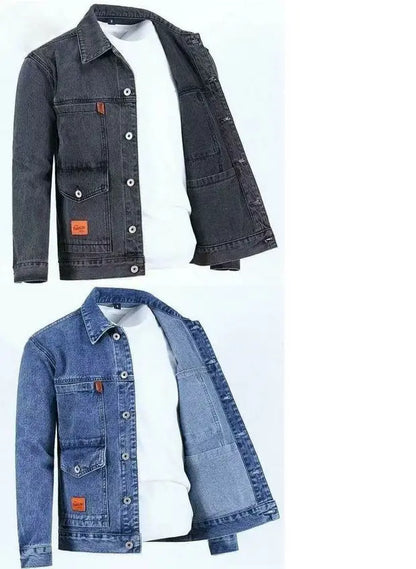 Men's Workwear Denim Jacket Spring Autumn Winter Large Size Trendy Brand Versatile Youthful Style Long Sleeve Button Decor