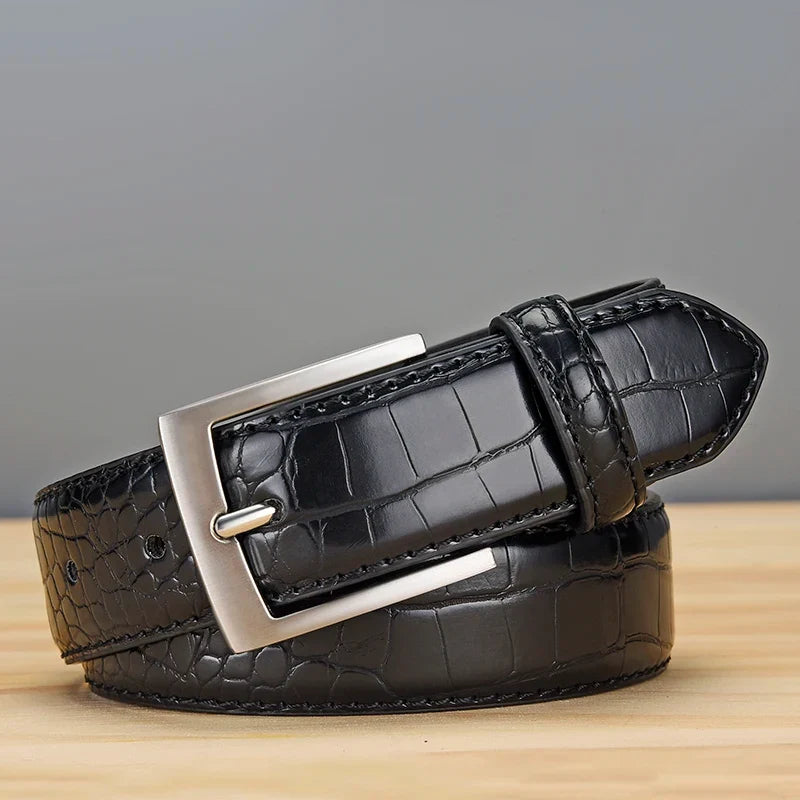 Men's Alligator Pattern Belt - Alloy Buckle, , Square Button, Fashionable Adjustable Dress Belt