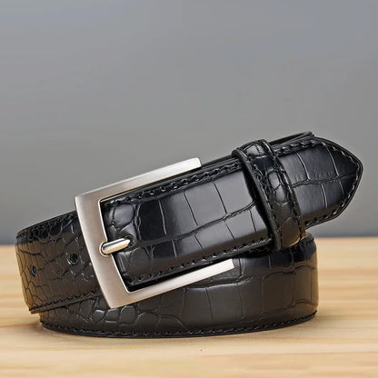Men's Alligator Pattern Belt - Alloy Buckle, , Square Button, Fashionable Adjustable Dress Belt