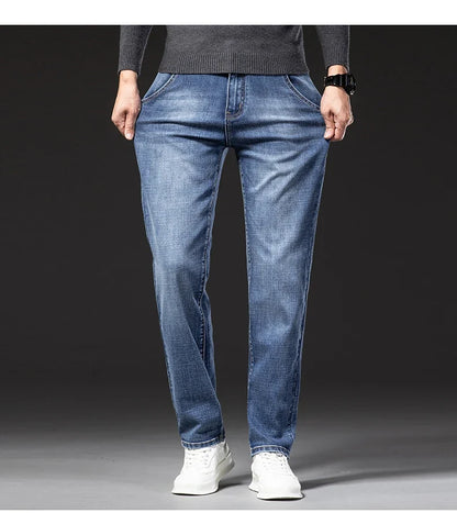 New Spring Summer Plus Size 40 42 44 Men Straight Loose Jeans Business Fashion Denim Stretch Pants Male Brand Trousers