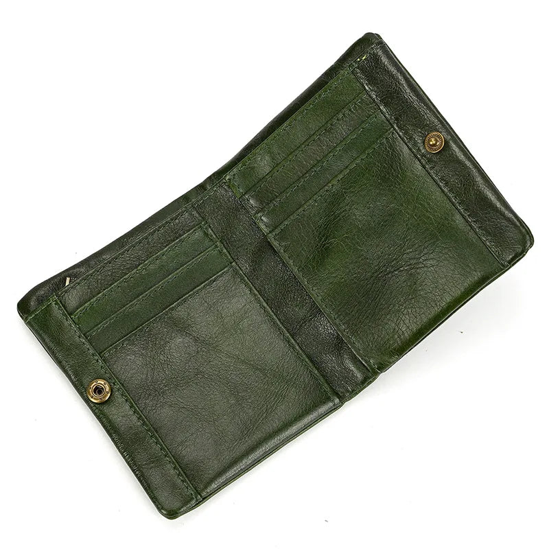 Genuine Leather Short Wallet Bifold Card Holder Short Purse Male Cow Leather Men's Coin Wallet Real Cowskin Zipper Wallet