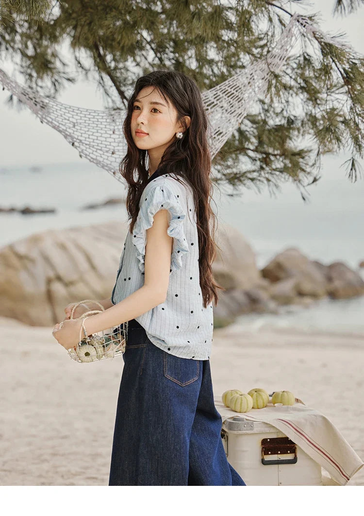 Summer Office Lady Blouses Women 2025 Short Sleeve Turn-down Collar Polka Dot Shirts Female Fashion Slim Tops MXE31C0776