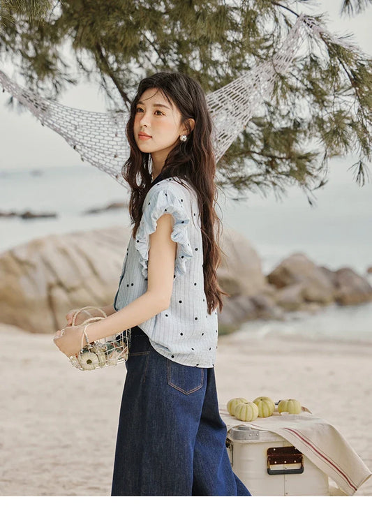 Summer Office Lady Blouses Women 2025 Short Sleeve Turn-down Collar Polka Dot Shirts Female Fashion Slim Tops MXE31C0776