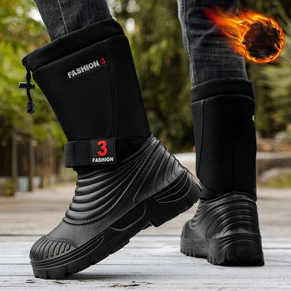 Men's New Snow Boots for Autumn and Winter, Fleece-Lined and Thickened, Cold-Proof, Outdoor Warm, Waterproof, Anti-Skiing, Hiking Boots
