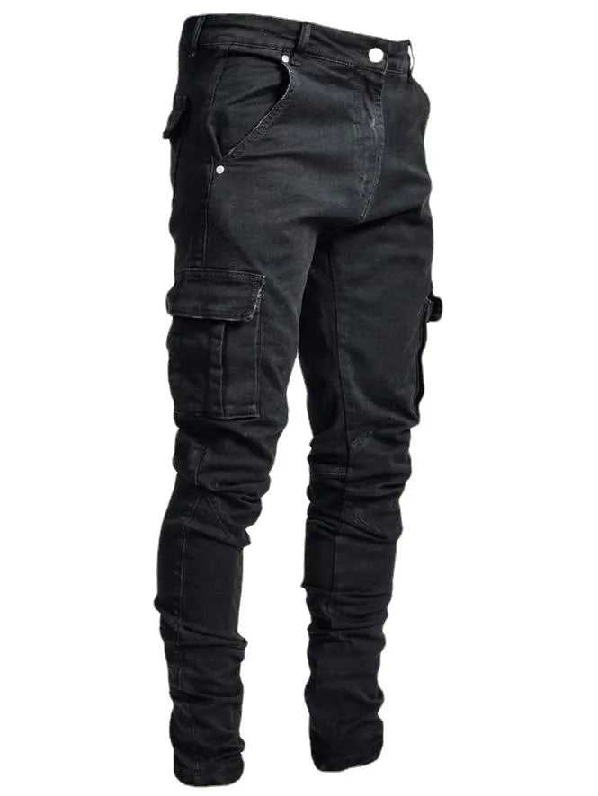 Mens Stretchy Skinny Ripped Jeans Men Side Pocket Washed Slim Denim Pants Biker Jeans Fashion Sweatpants Hip Hop Trousers Jogger