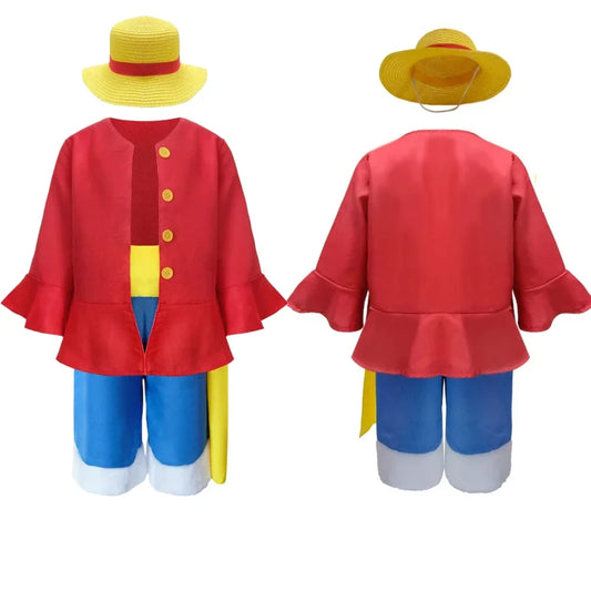 Anime Luffy Cosplay Costume Straw Hat Red Jacket Adult Kids Carnival Party Red Top Pants Suits Hat Role Play