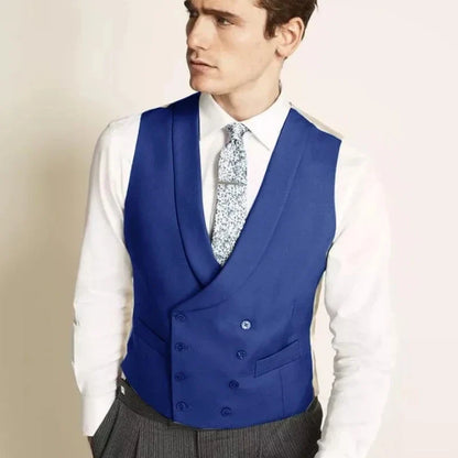 Men Vest Dark Gray Double Button With Lapel Gentleman Waistcoat For Business Regular Slim Wedding Banquet Men Suit Vest