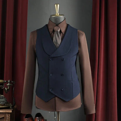 Men's Business Suit Vest Turn Down Collar Double-breatsed Man Waistcoat Slim Simple Solid Color Breathable Versatile Male Vest