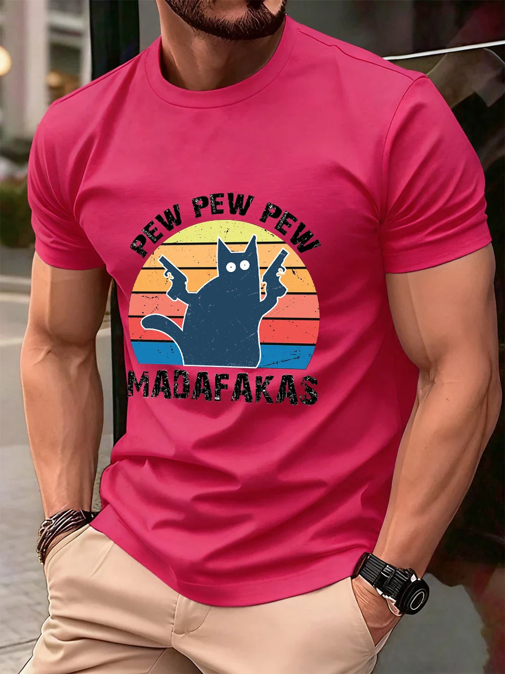 Pew Pew Pew Madafakas Prints Men'S T-Shirt Cotton Summer O-Neck Short Sleeve Tops Soft Oversized T Shirt Casual Mens Clothes