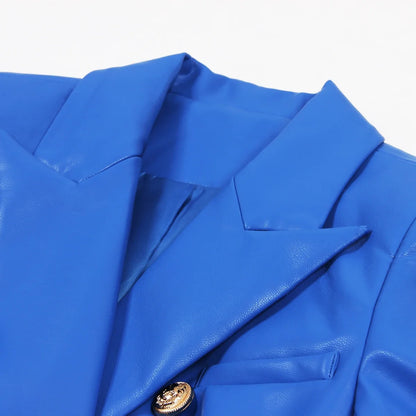 S-3XL High Quality Fashion New PU Leather Fabric Double breasted Long Sleeve Slim Fit Commuter Women's Suit Coat Blazer