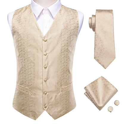 Mens Vests Tie Sets V-Neck Grey Red Purple Blue Green Pink Black Waistcoat Hanky Cufflinks Wedding Business Designer