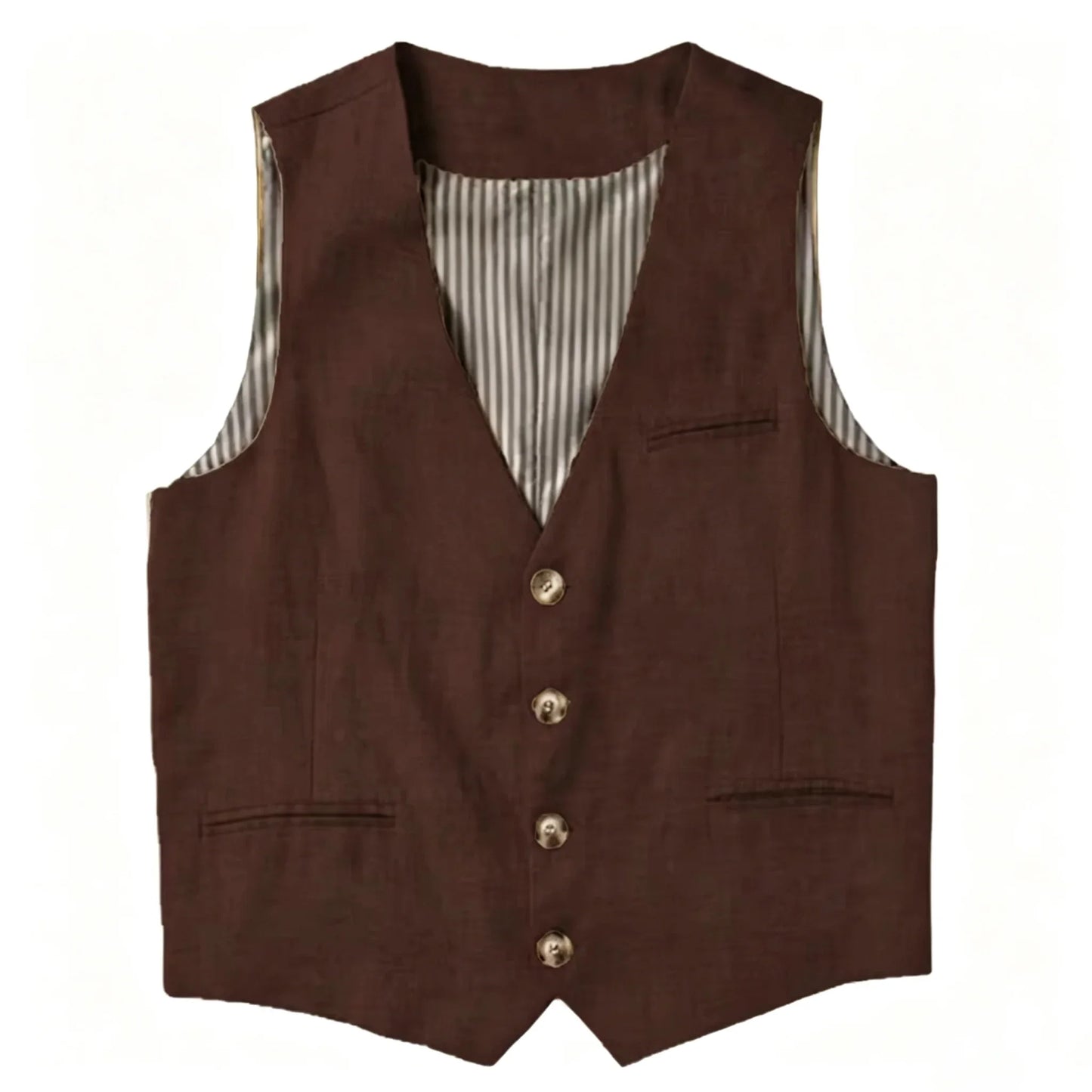 Beige Linen Men's Vest V Neck Summer Waistcoat Single Breasted Light Weigt Men's Suits Vest