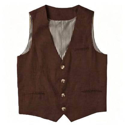 Beige Linen Men's Vest V Neck Summer Waistcoat Single Breasted Light Weigt Men's Suits Vest