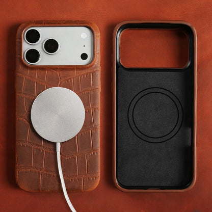 Magsafe Case For iphone 16 15 17 Pro Max Air 17e 16e 14 Plus 13 12 Mini 11 Crazy Horse Crocodile Genuine Leather Back Cover