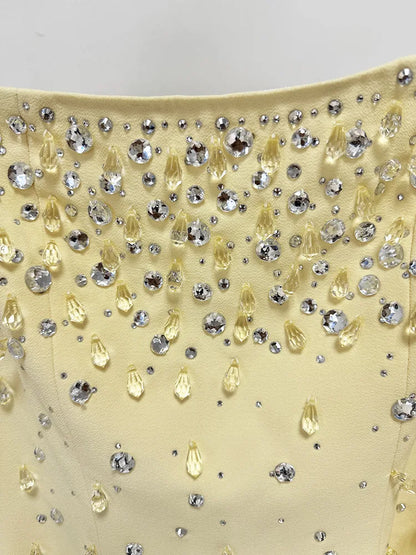 HIGH QUALITY Newest Fashion 2026 Designer Vestido Women's Square Collar Beading Diamonds Long Sleeve Maxi Dress