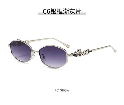 Punk Women's Retro Metal Frame Sunglasses Leopard Head Decor UV400 Shades Fashion Gradient Sun Glasses for Street & Vacation