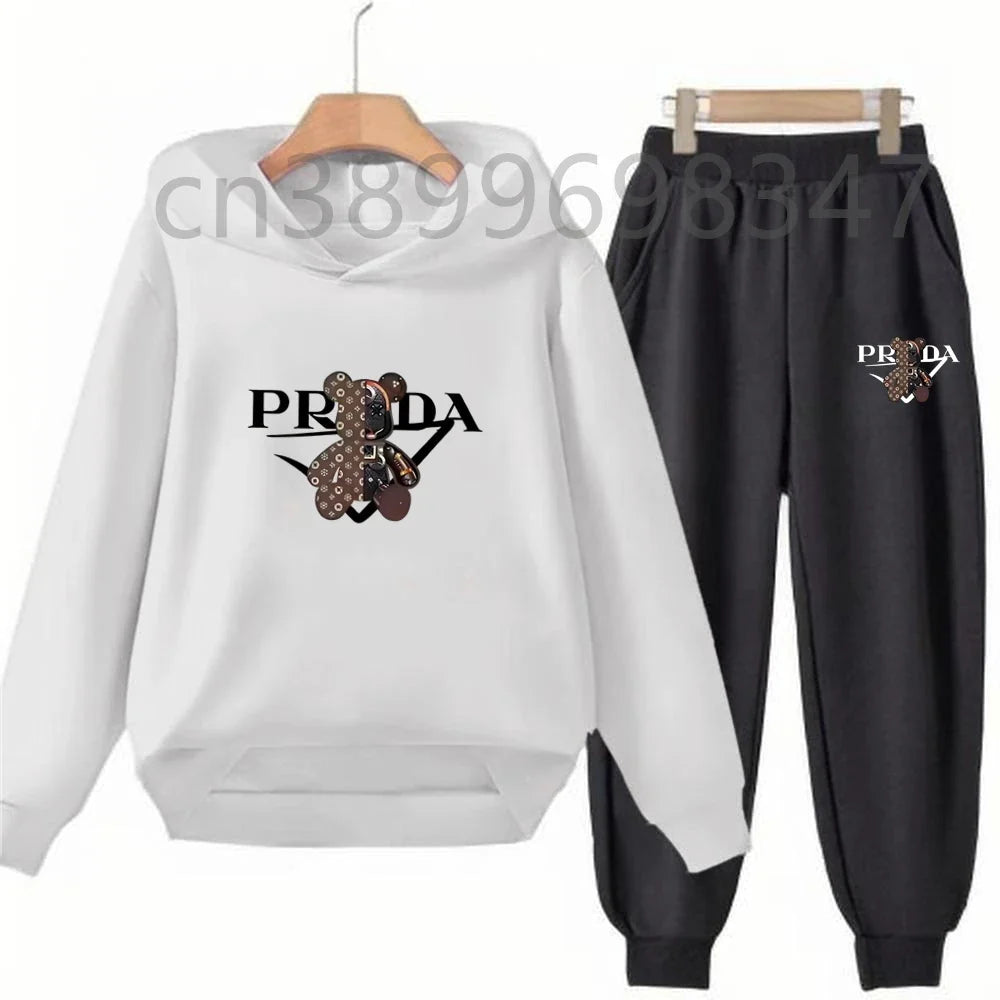 Children 3-12 Years Hoodie Long-sleeved Boys Girls Toddler Sports Coat Top+Pants Casual Sweatshirt Set Kids Little Bear Letters