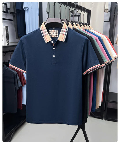 Luxury brand short sleeve polo shirt men fashionable simple solid color summer mercerized cotton breathable casual lapel T shirt