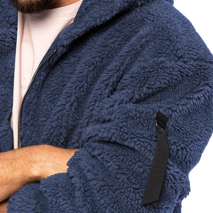 Men's Autumn and Winter Double-Sided Fleece Warm Jacket  Loose Hooded Casual Jacket