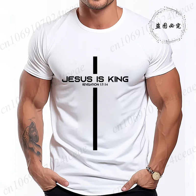 T Shirt for Men Jesus Is King Print Graphic T Shirts Unisex Harajuku Fashion Casual Street Short Sleeve Tee Jesus Is King Tops