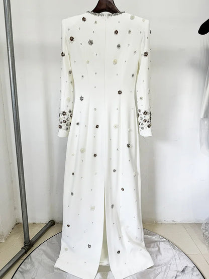 HIGH STREET Newest Fashion 2026 Designer Party Vestido Women's Formal Long Sleeve Luxurious Beaded Long Maxi Dress