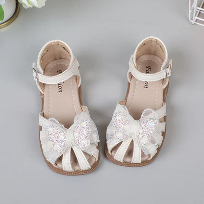 Shine Children Sandals for Girls Butterfly Cute Designer Kids Shoes Peep-toe Korean Style 2023 Summer New Soft Breatheable Chic
