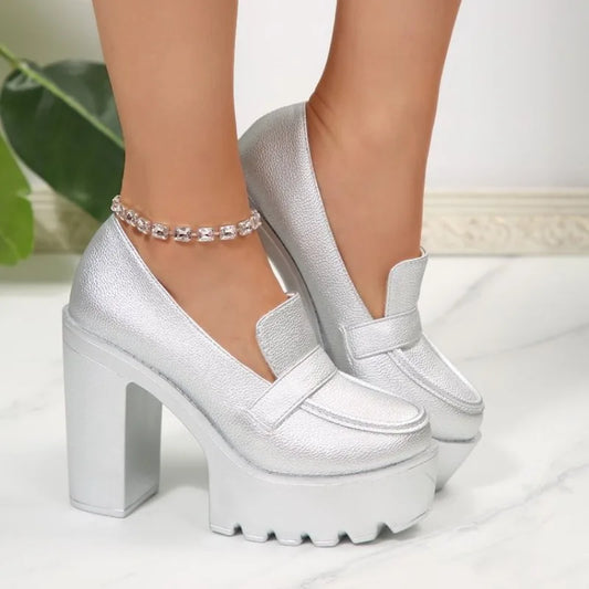 New 2026 Large Size Versatile Comfortable Thick Heel Mary Janes Fashionable High Heel Single Shoes for Women Round Toe Rubber So