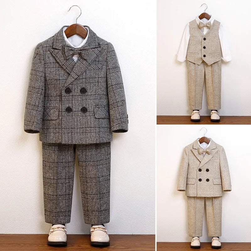 Boys Suit For Wedding Party Kids Jacket Vest Pants Bowtie 4PCS Ceremony Tuxedo Dress Children Photograph Performance Costume