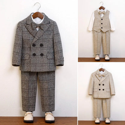 Boys Suit For Wedding Party Kids Jacket Vest Pants Bowtie 4PCS Ceremony Tuxedo Dress Children Photograph Performance Costume