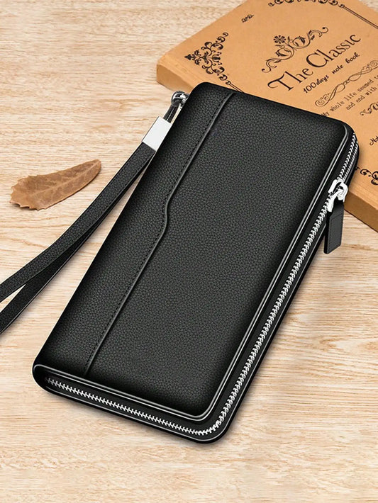 Portefeuille long simple de couleur unie, portefeuille d'affaires basique, portable, multi-cartes, multifonction, pour téléphone portable