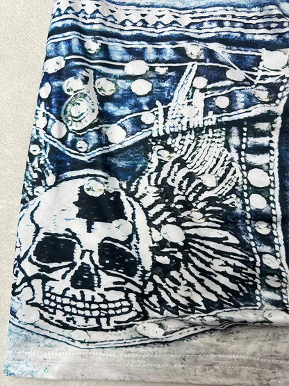 Women's Faux Denim Print High Stretch Slim Shorts, Versatile Yoga Shorts, Polyester Non-Denim Material