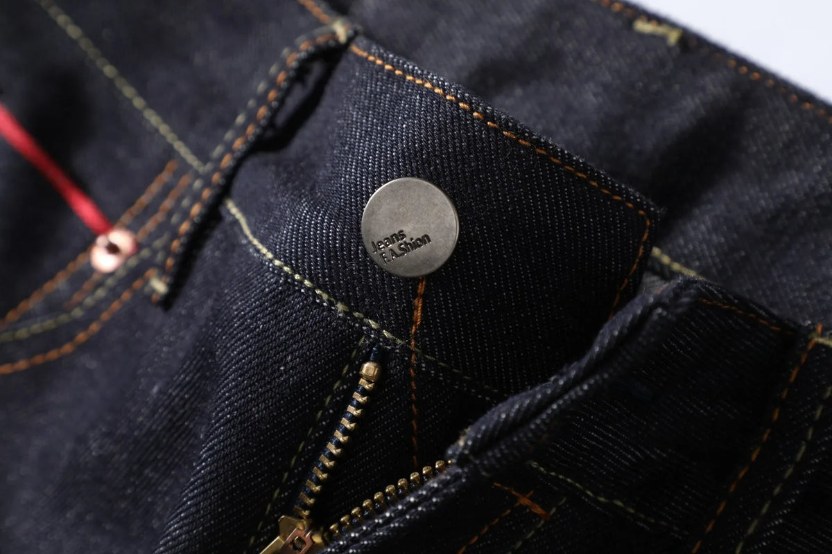 Men's Japanese Handmade Embroidered Jeans Pure Cotton Straight Tube Hip-Hop Popular Slim Red Ears Show Thin Trousers Devil Black