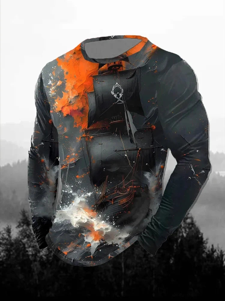 Fashion Skull Pattern 3D Printed Men's T-Shirt Casual outdoors Long Sleeve T-Shirt Unisex Autumn Unisex T-Shirt Men's Clothing