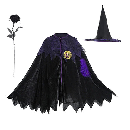 Kids Witch Halloween Costume Witch Cosplay Dress and Magic Hat Set Carnival Party Clothes for Girls Gothic Vampire Costume