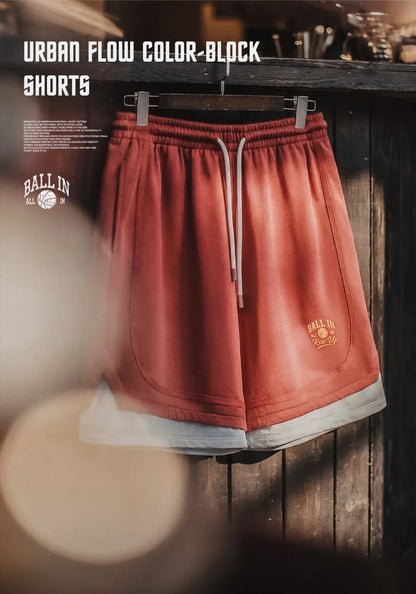 Men's American Retro Street Basketball Print Knit Sweat Shorts Breathable Loose 5 Inch Summer Daily Workout Pants Sports